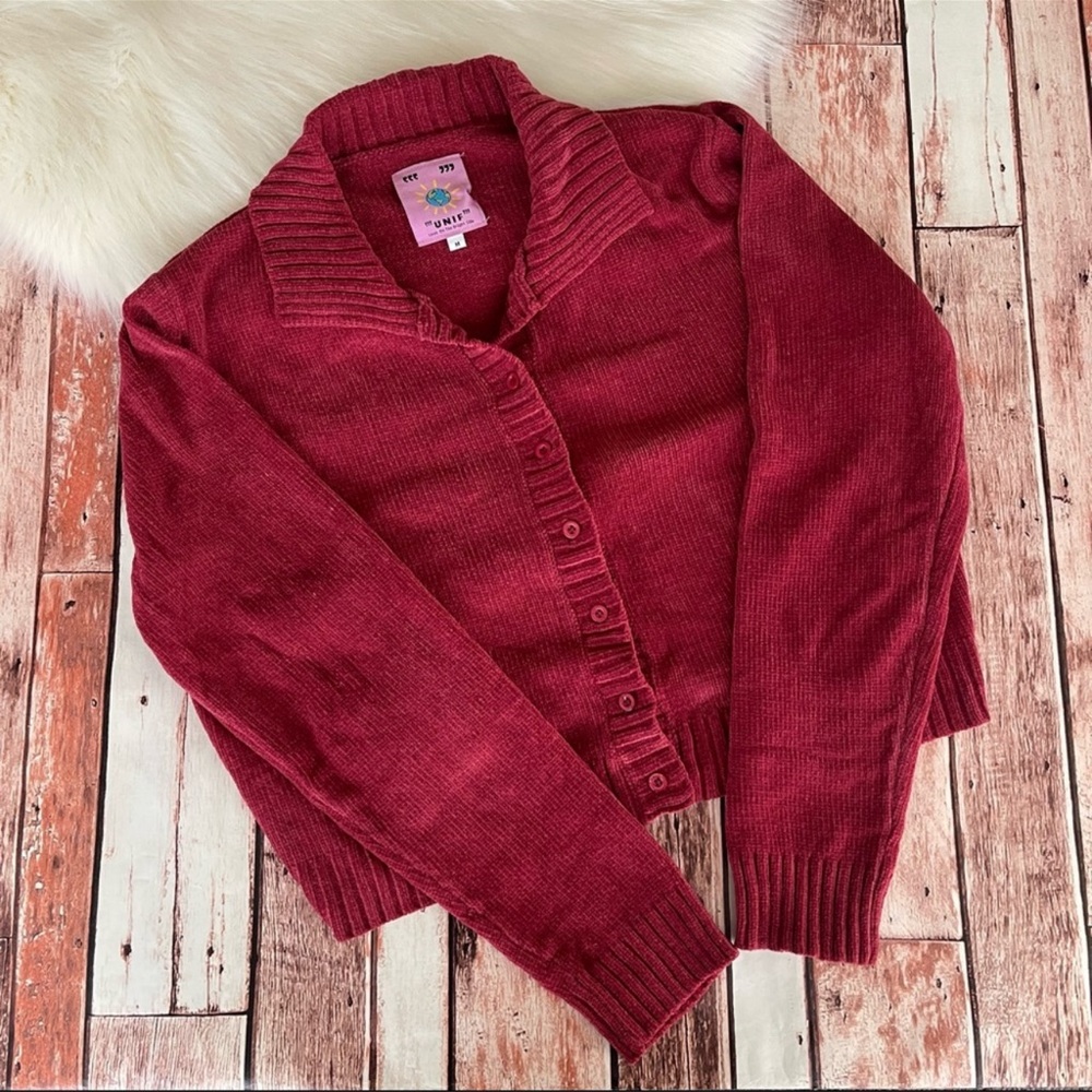 Unif Cardigan Sweater Red Chenille Medium